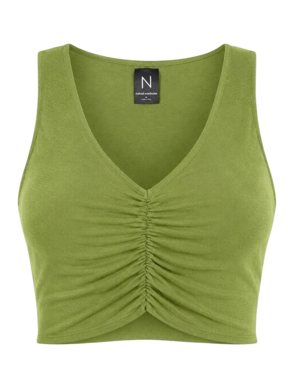 Naked Wardrobe Shirred Ruched Crop Top Olive Green 2X